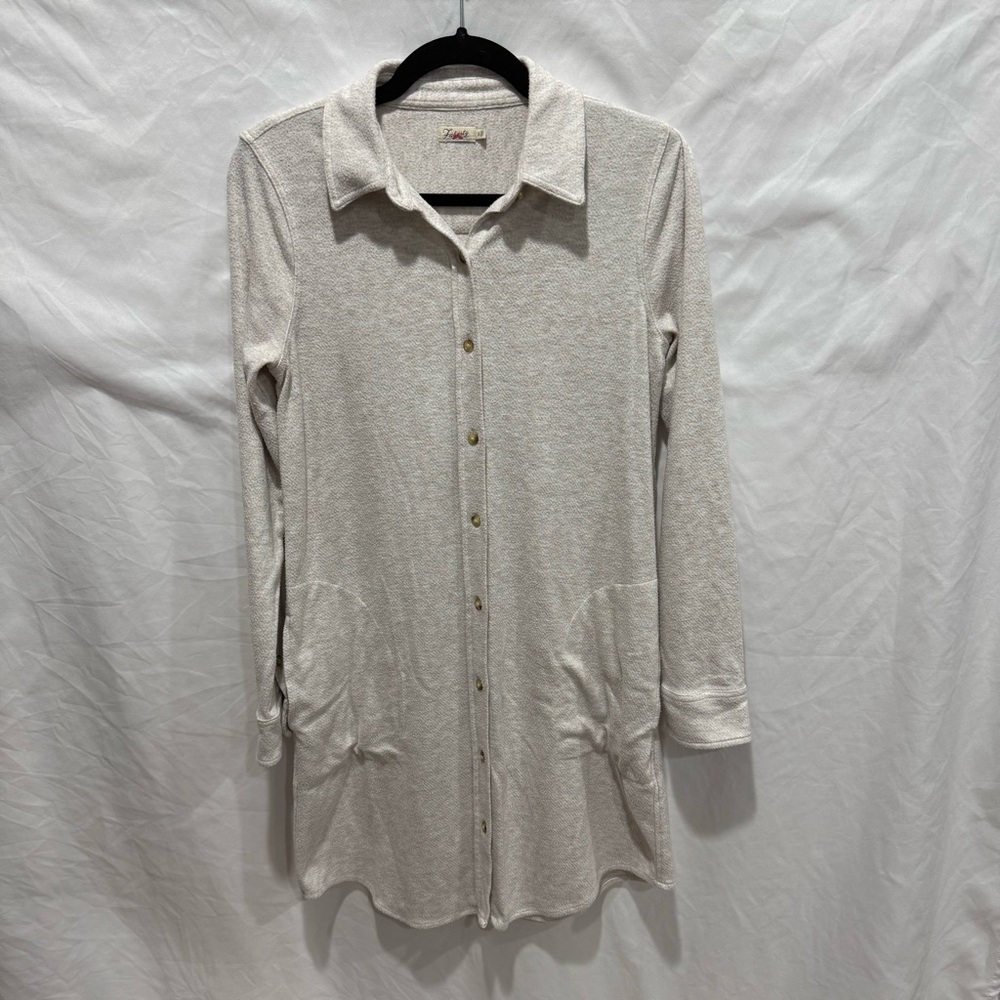 Faherty Shirt Dress Button Down Neutral Sustainable S Casual Minimalist Stretch